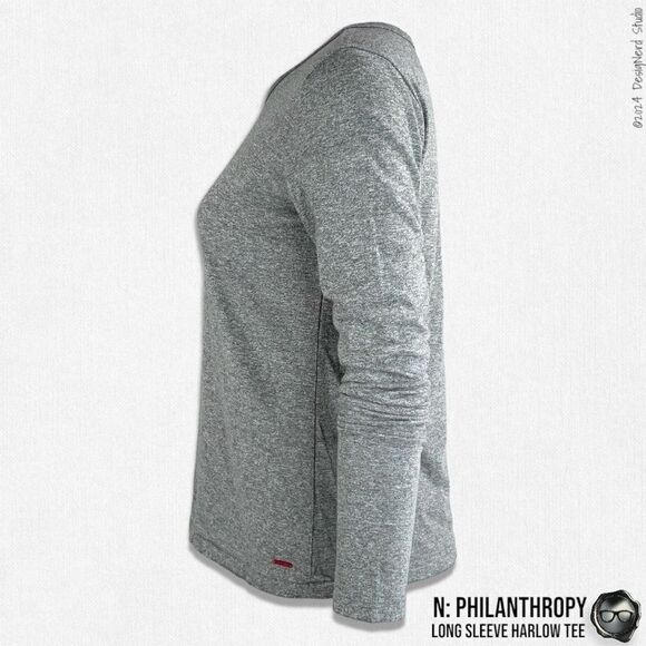 N:PHILANTHROPY LONG SLEEVE HARLOW BFF TEE SHIRT HEATHER GRAY CUT OUT NECK BAND - Picture 3 of 15